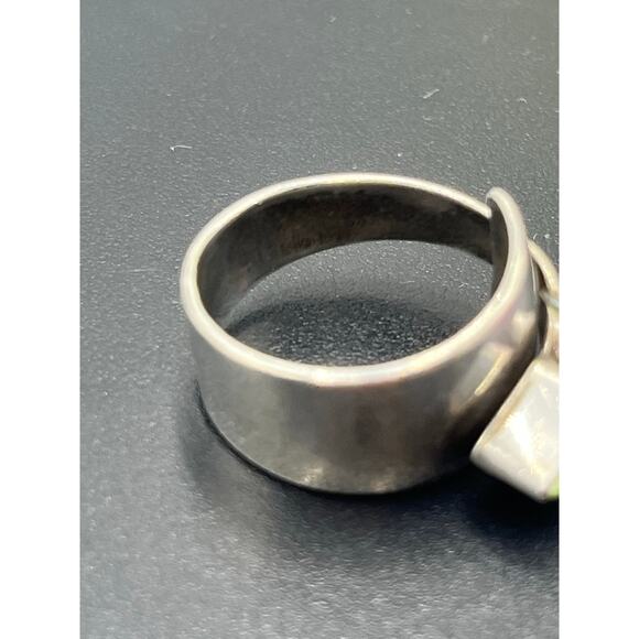 Juan Willie Navajo Sterling Silver Green Turquoise Gaspeite Bypass Ring 9 Signed - Picture 10 of 10